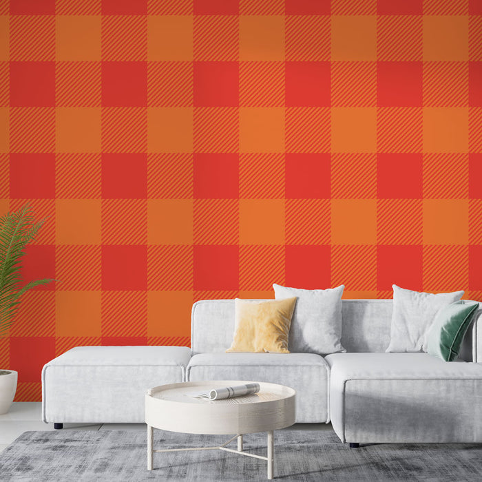 Papier peint à carreaux | Design rouge et orange