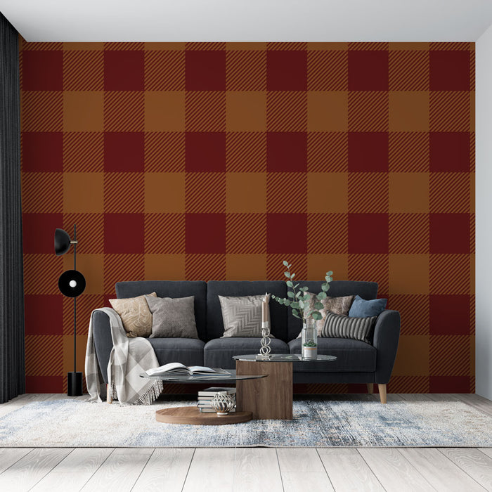 Papier peint carreaux | Motif écossais marron et rouge