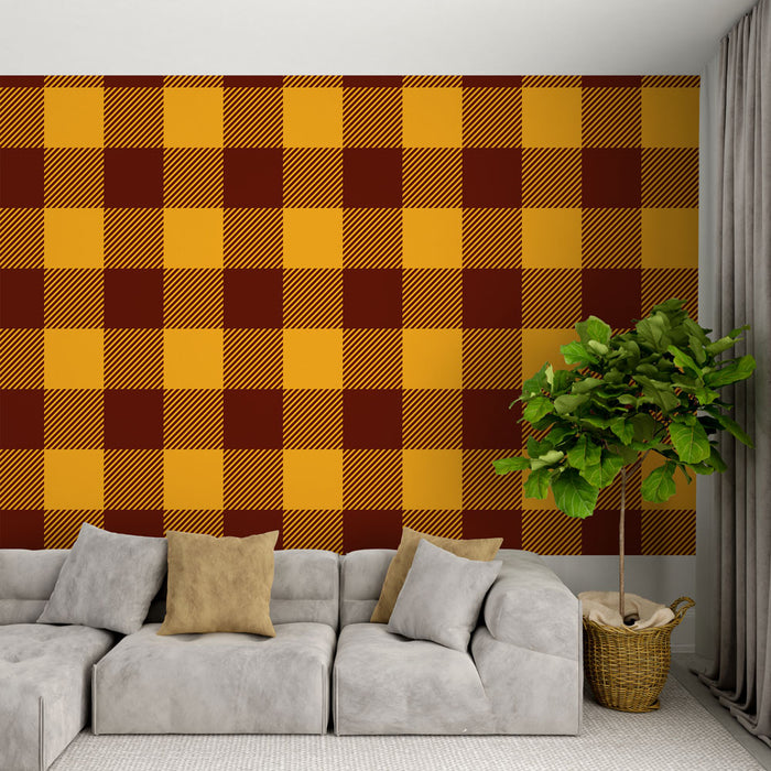 Papier peint à carreaux | Motif Vichy Jaune et Marron