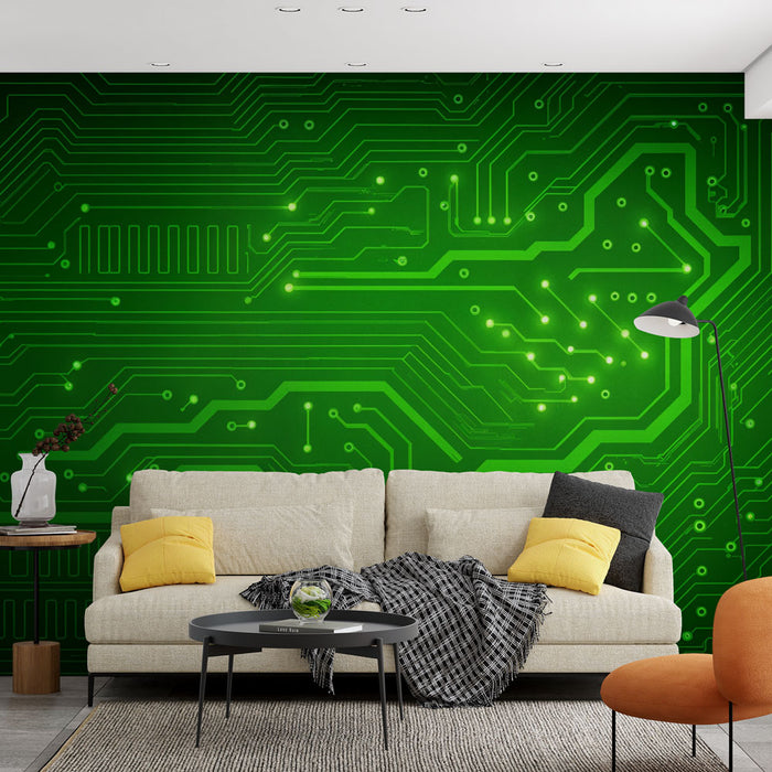 Papier peint circuit imprimé | Design technologique vert