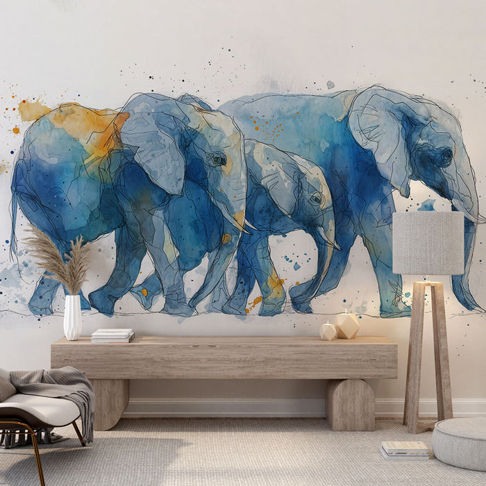 Papier peint éléphants aquarelle | Design artistique moderne