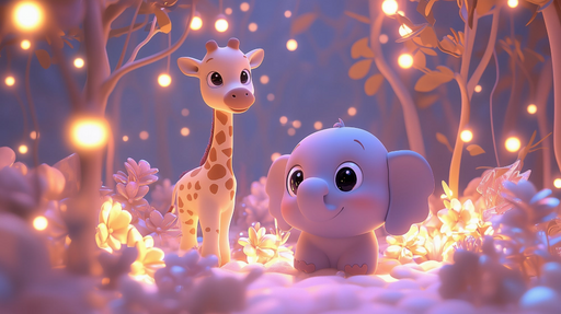 Papier peint animaux enchantés Girafe et éléphant lumineux