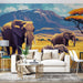 Papier peint safari avec éléphants et savane africaine pour salon moderne