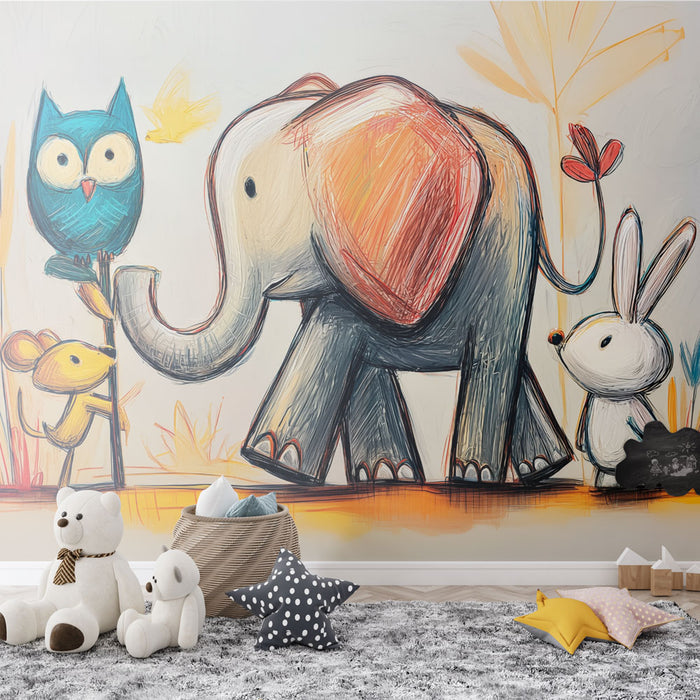 Papier peint mural coloré | Animaux de la forêt joyeux