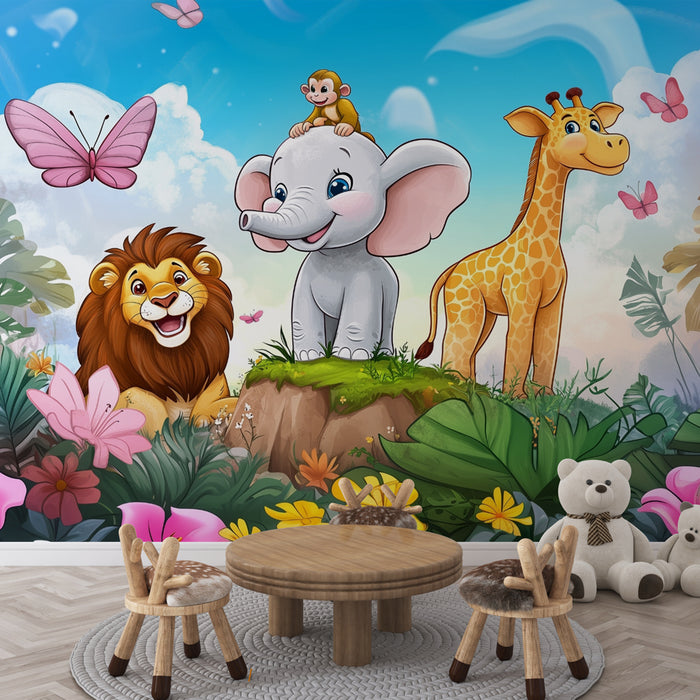 Papier peint animaux de la jungle | Décoration murale ludique