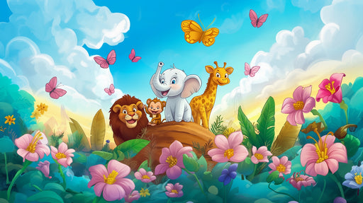 Papier peint animaux de la jungle Décor mural enfantin coloré