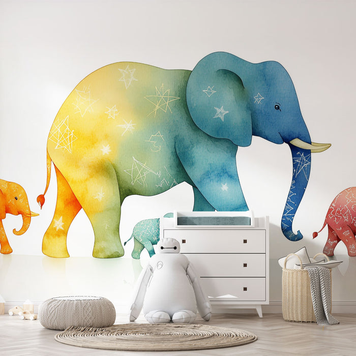 Papier peint éléphant coloré | Illustrations d'éléphants étoilées