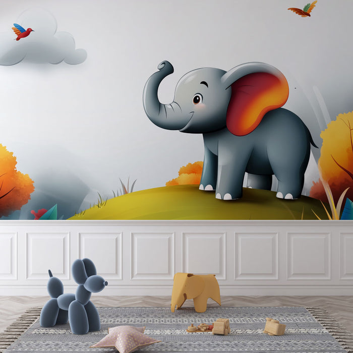 Papier peint éléphant | Illustration joyeuse d'un éléphant dans la nature