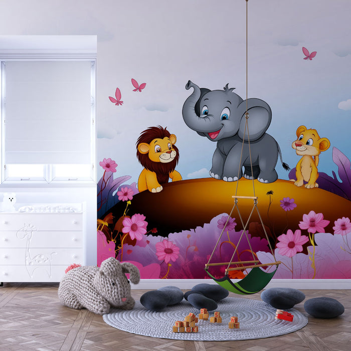 Papier peint enfants | Animaux de la jungle en pastel