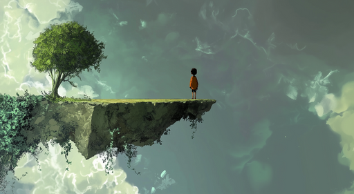 Papier peint paysage flottant Enfant sur un promontoire