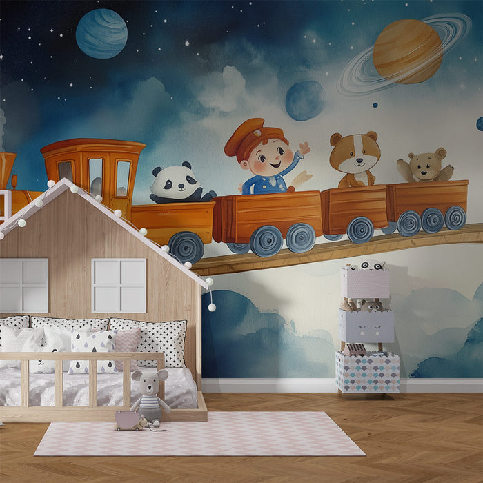 Papier peint train de l'espace | Aventure céleste pour enfants