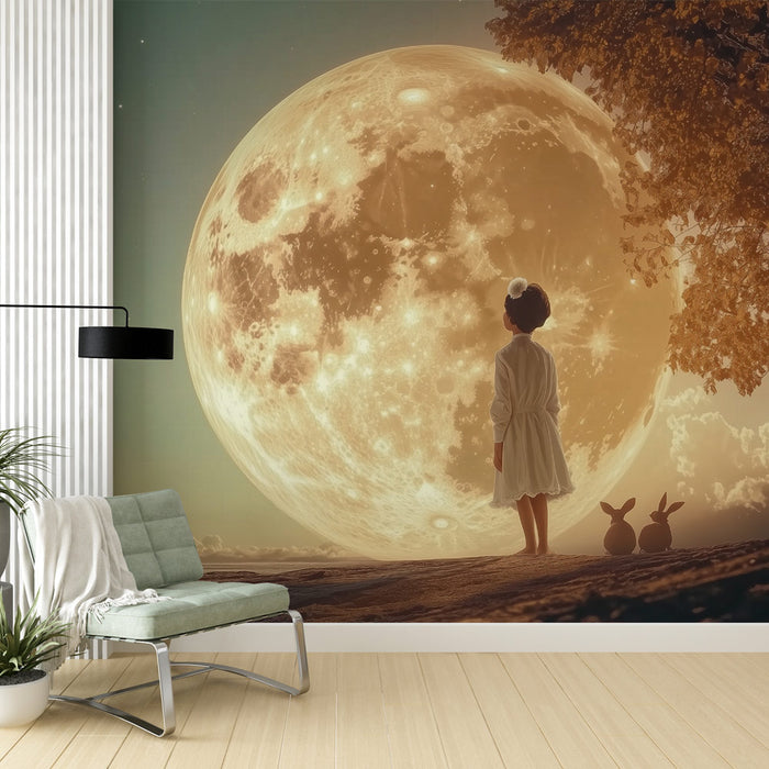 Papier peint rêveur | Enfant et lueur de lune