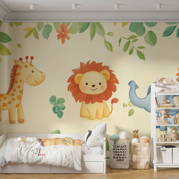 Papier peint animaux safari | Jungle colorée pour chambre d'enfant