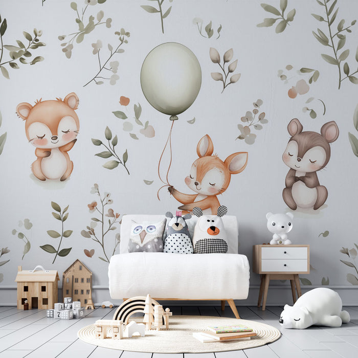 Papier peint animaux de la forêt | Design adorable pour chambre d'enfants