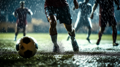 Équipement de football sous la pluie Match intense lors d'une averse