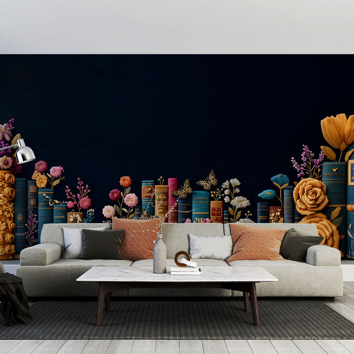 Papier peint bibliophilie florale | Esthétique littéraire et florale