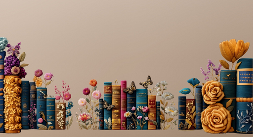 Papier peint livres et fleurs Décoration vintage et poétique