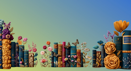 Papier peint livres et fleurs Design floral et littéraire