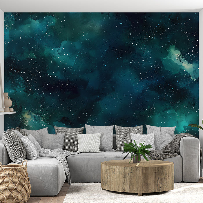 Papier peint galaxie | Bleu profond et Étoiles scintillantes
