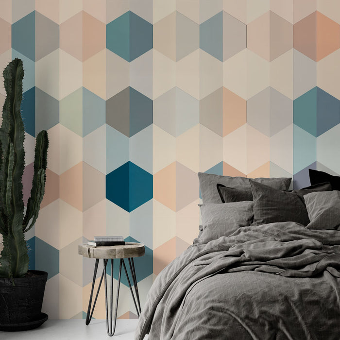 Papier peint géométrique | Motifs hexagonaux pastel