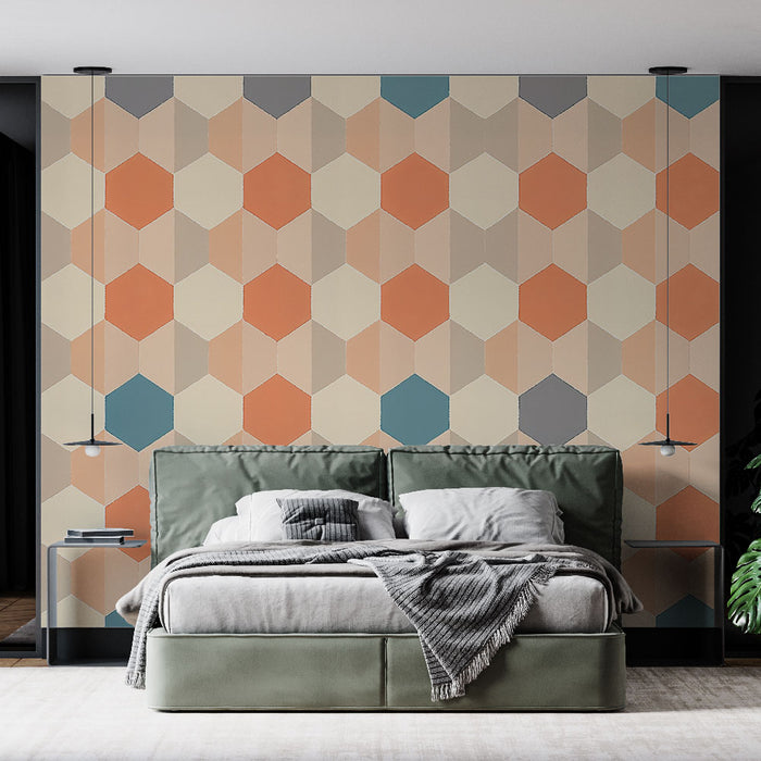Papier peint géométrique | Hexagones retro multicolores