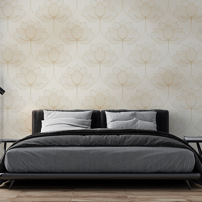 Papier peint lotus | Élégance neutre et florale
