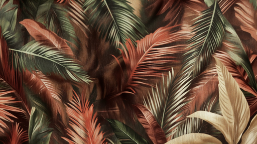 Papier peint tropical Feuilles exotiques en nuances chaudes