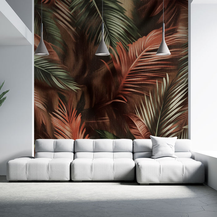Papier peint tropical | Feuilles exotiques en nuances chaudes