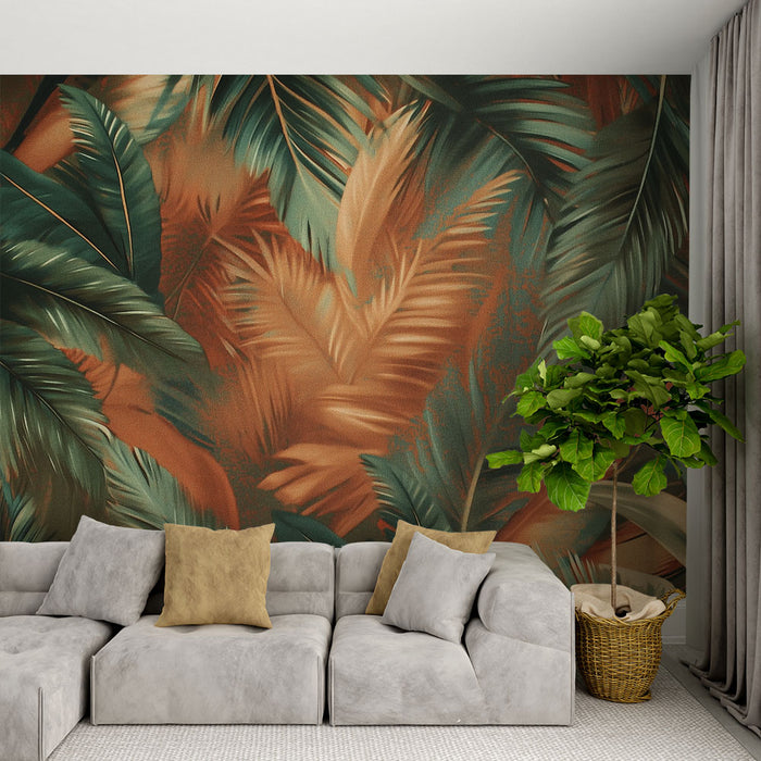 Papier peint tropical | Feuillage luxuriant en tons terre