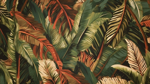 Papier peint tropical Feuillage luxuriant vert et rouge
