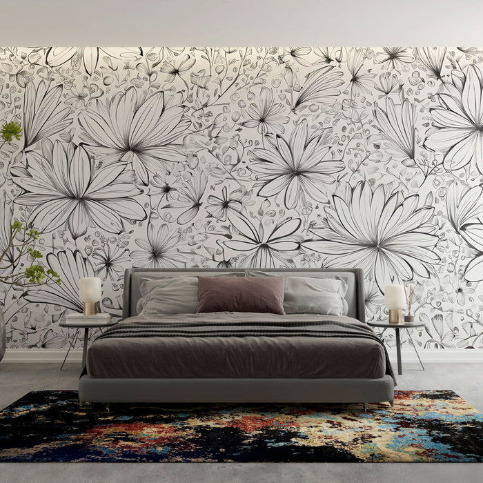 Papier peint floral | Noir et Blanc