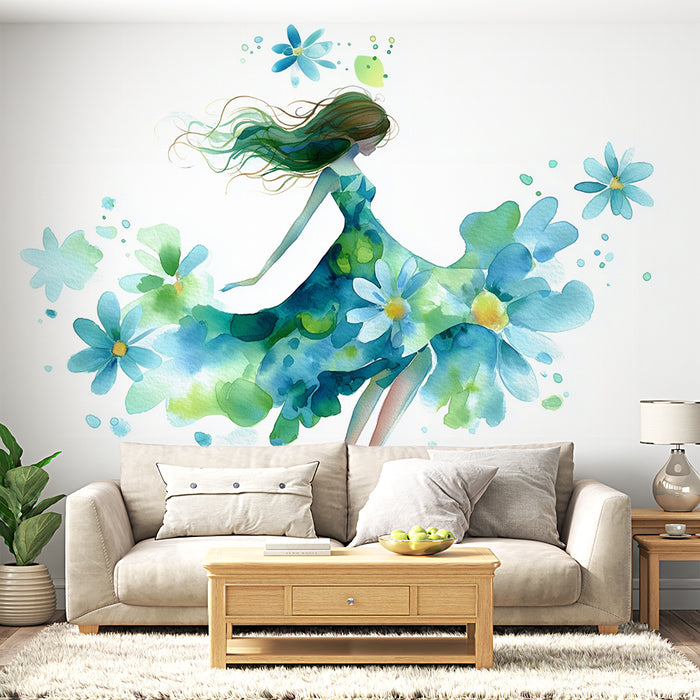 Papier peint floral | Illustration aquarelle féerique