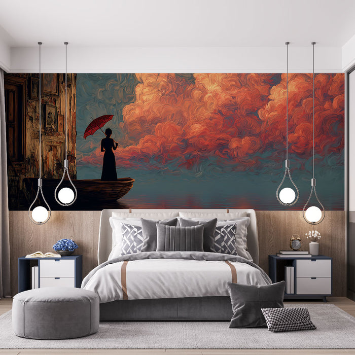 Papier peint silhouette rêveuse | Art mural romantique