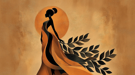 Papier peint femme élégante Silhouette et feuillage