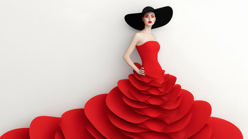 Papier peint glamour Robe rouge et chapeau noir