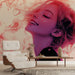 Papier peint artistique avec portrait féminin rose et abstrait pour salon moderne