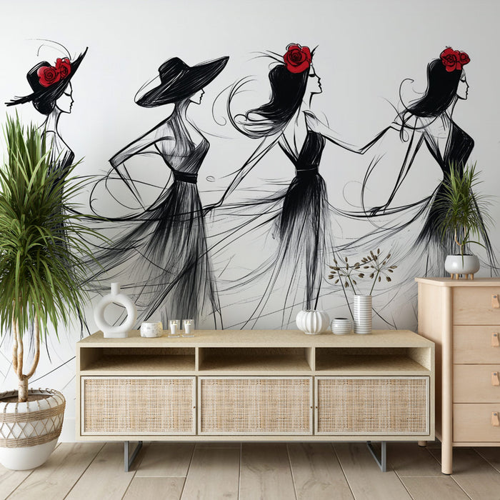Papier peint danse élégante | Silhouettes de femmes artistiques