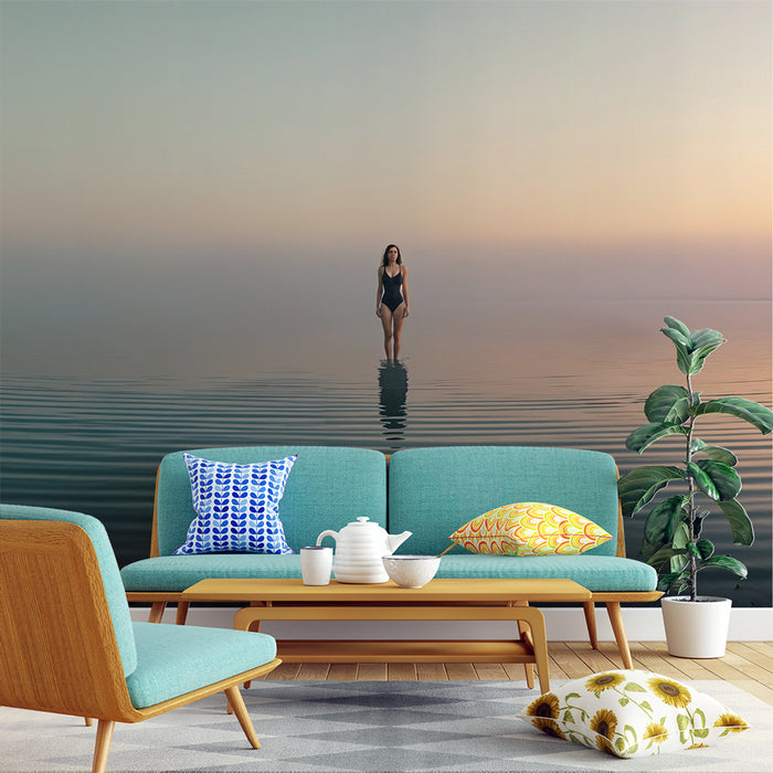 Papier peint coucher de soleil | Sérénité sur l'eau