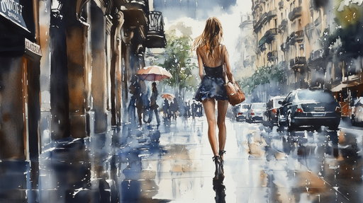 Papier peint urbain Promenade sous la pluie