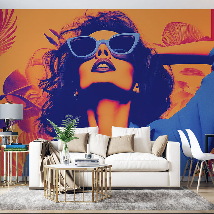 Papier peint rétro | Couleurs vibrantes et silhouette élégante