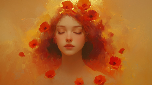 Papier peint floral harmonieux Portrait féminin avec coquelicots