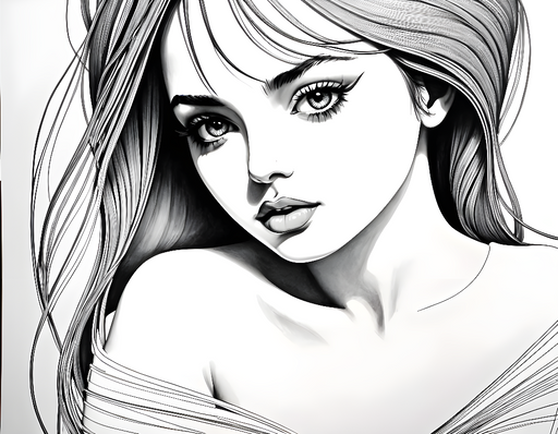 Papier peint portrait féminin Illustration en noir et blanc