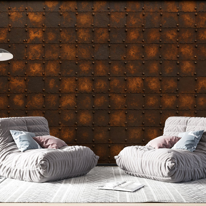 Papier peint industriel | Cuir vieilli motif clouté