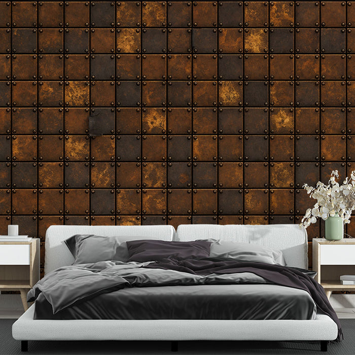 Papier peint industriel | Motif de plaques en métal rouillé