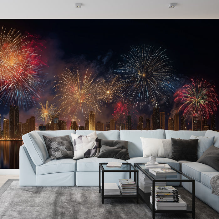 Papier peint feu d'artifice | Spectacle nocturne sur une ville illuminée