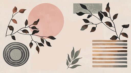 Papier peint abstrait Motifs géométriques et feuilles