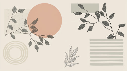 Papier peint abstrait Motif de feuilles et formes géométriques