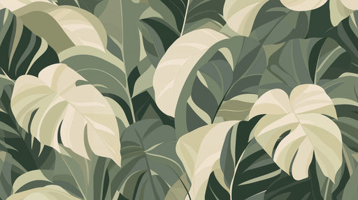 Papier peint feuillage tropical Motif Monstera Vert et Crème