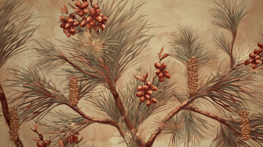 Papier peint botanique Illustrations de branches et cônes