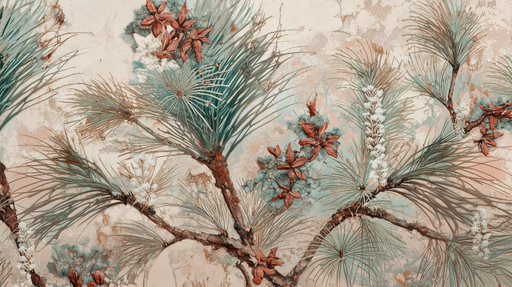 Papier peint botanique Branche de pin artistique